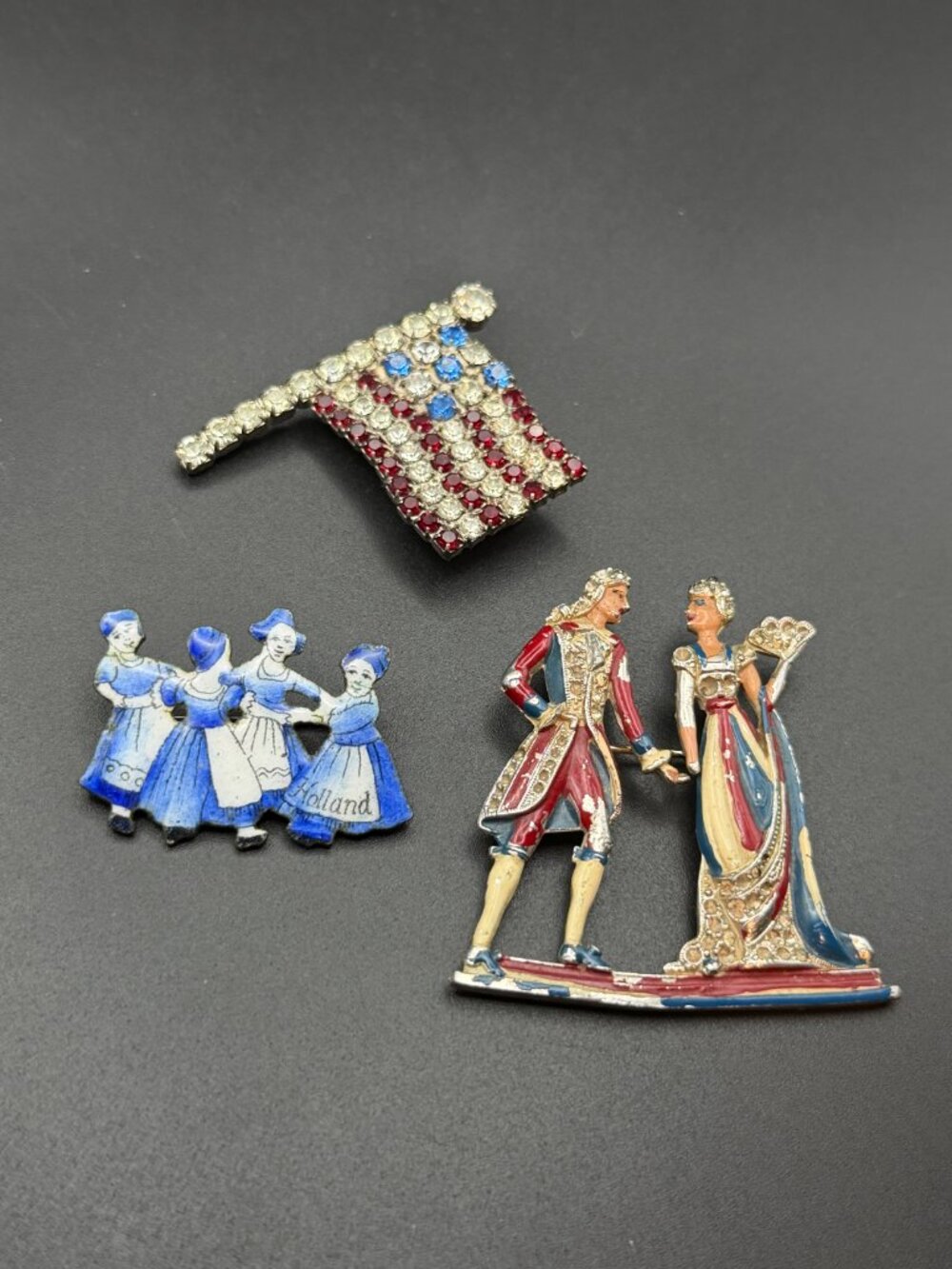 3 Vintage Figural Costume Jewelry Brooches – Americana & Folk Art Theme